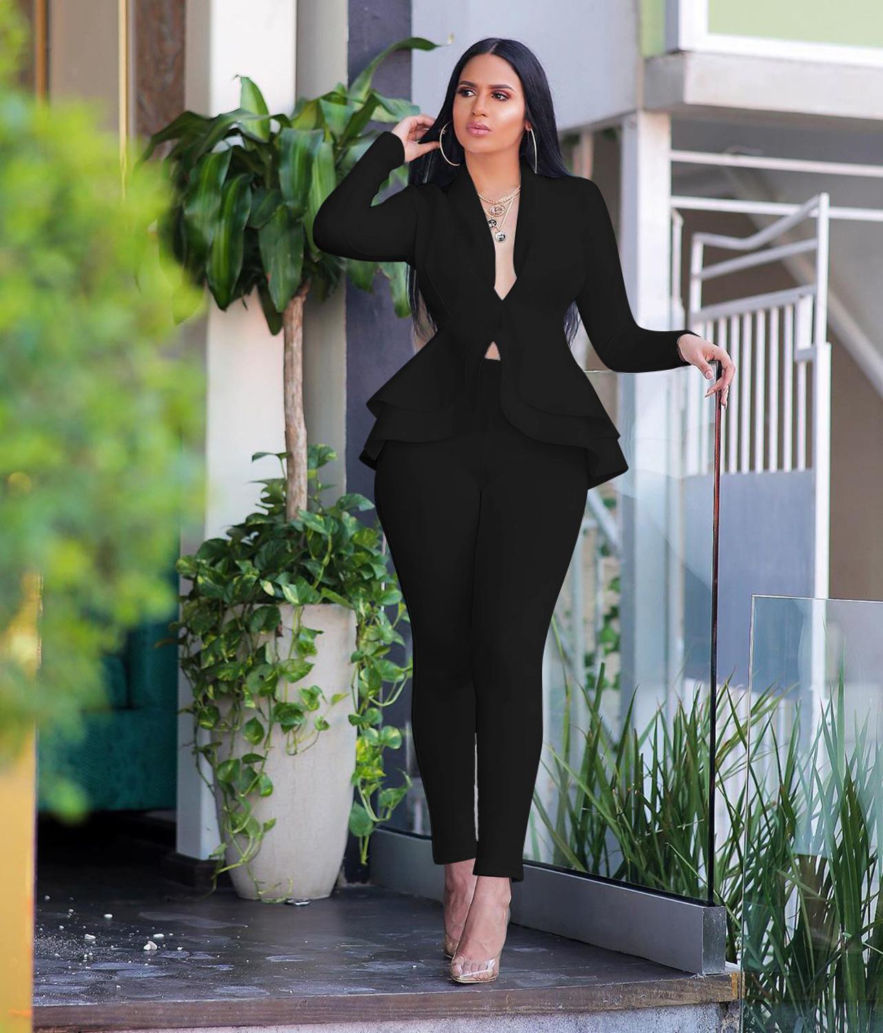 EtherealBe women ruffle blazer pants set - Peplum Fit