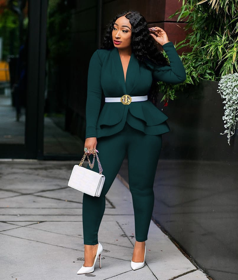 EtherealBe women ruffle blazer pants set - Peplum Fit