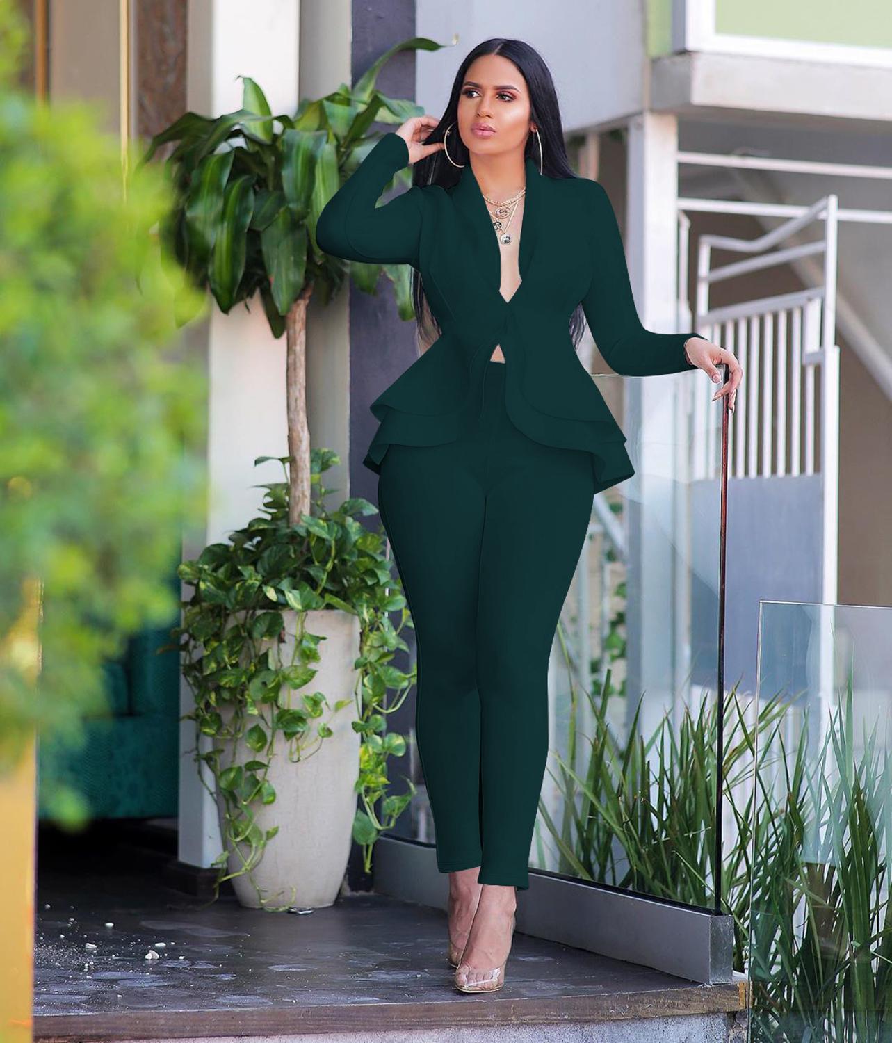 EtherealBe women ruffle blazer pants set - Peplum Fit