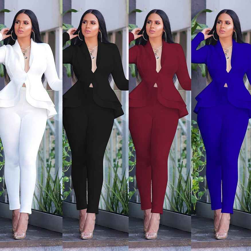EtherealBe women ruffle blazer pants set - Peplum Fit