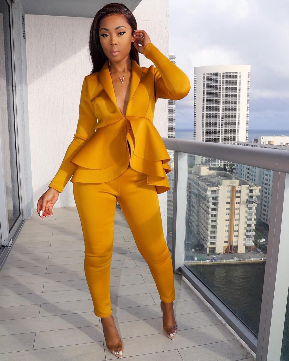 EtherealBe women ruffle blazer pants set - Peplum Fit
