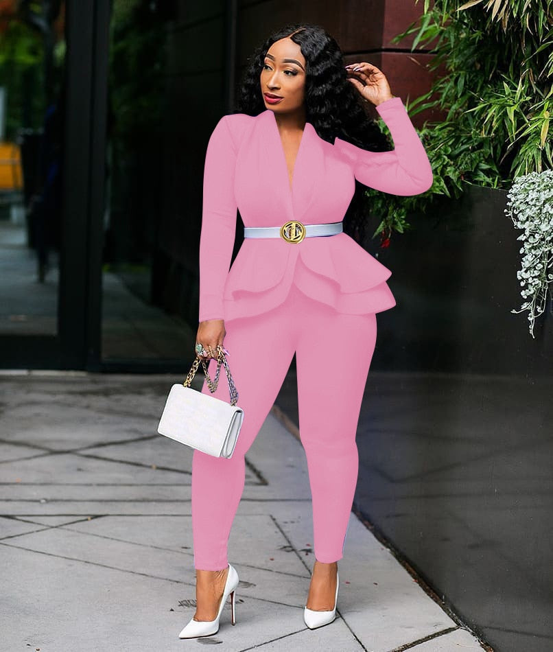 EtherealBe women ruffle blazer pants set - Peplum Fit