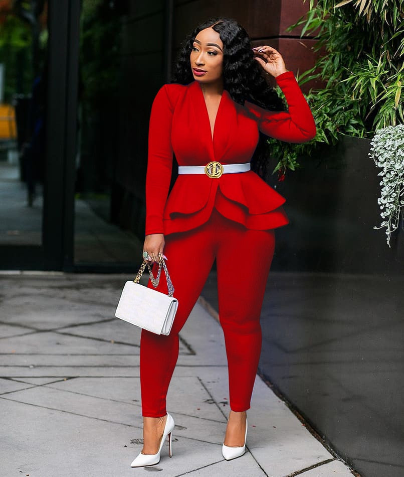 EtherealBe women ruffle blazer pants set - Peplum Fit