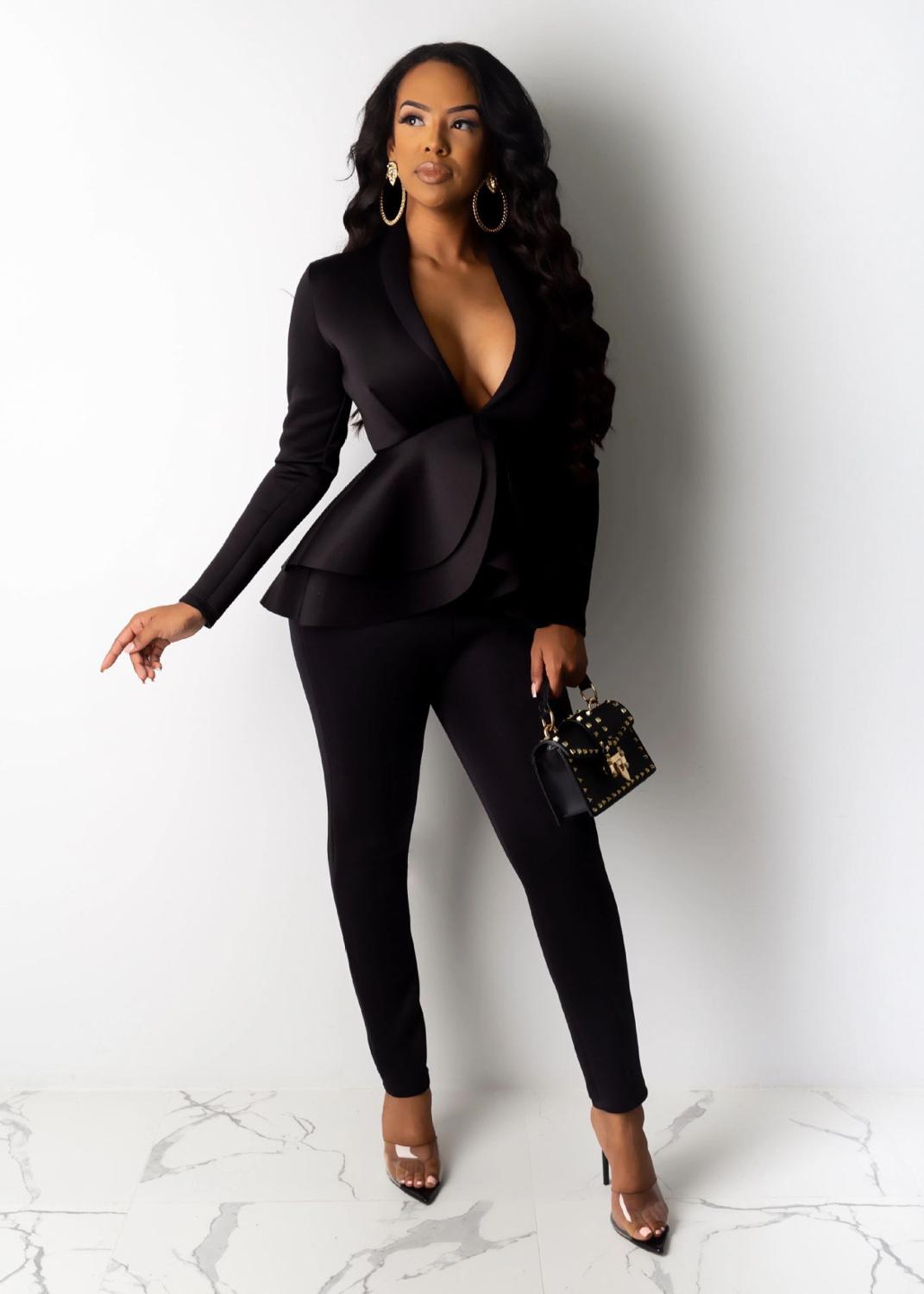 EtherealBe women ruffle blazer pants set - Peplum Fit
