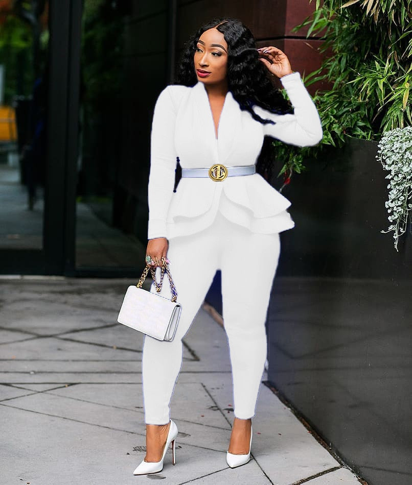 EtherealBe women ruffle blazer pants set - Peplum Fit