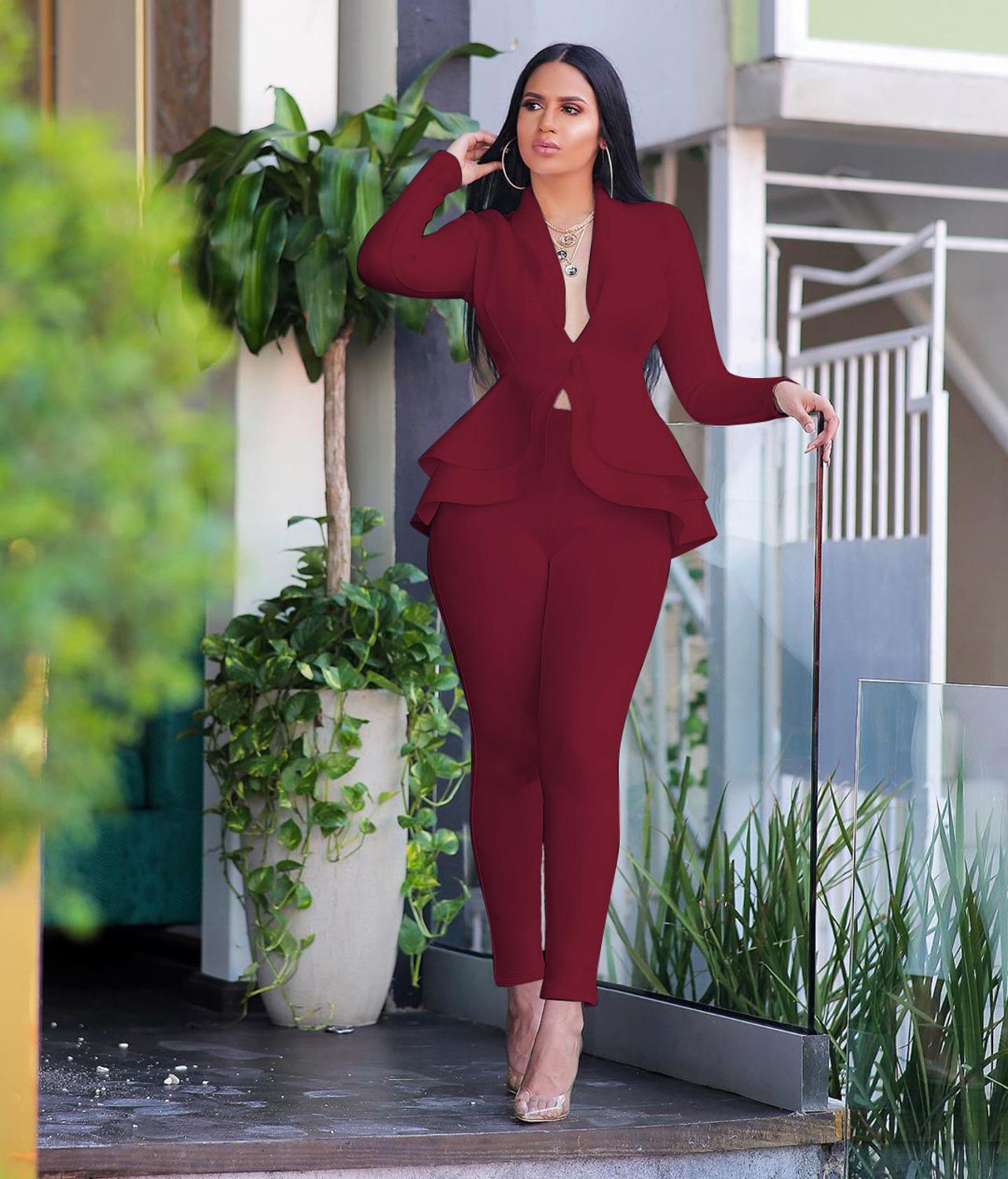 EtherealBe women ruffle blazer pants set - Peplum Fit
