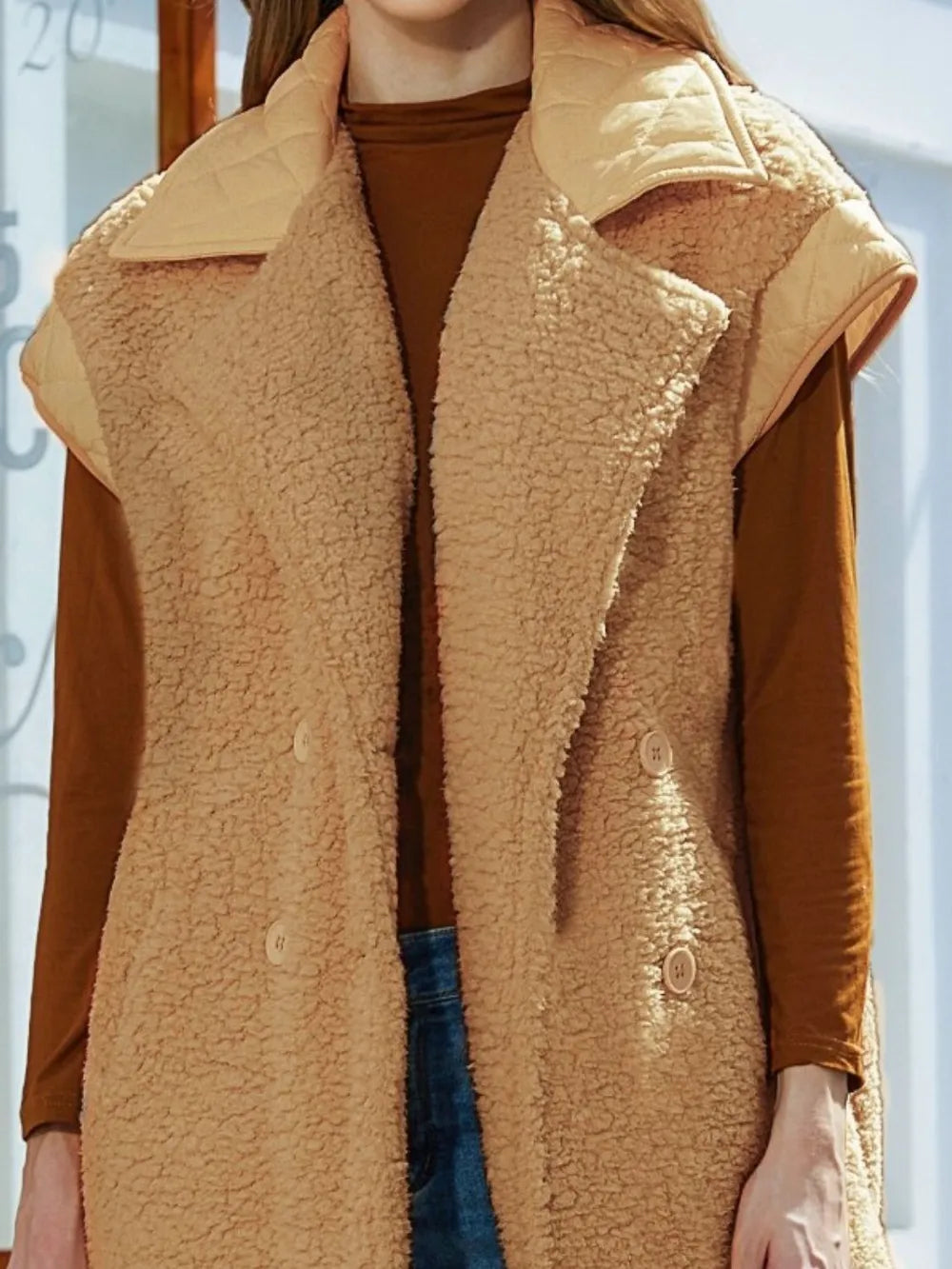 Collared Neck Button Up Vest Coat