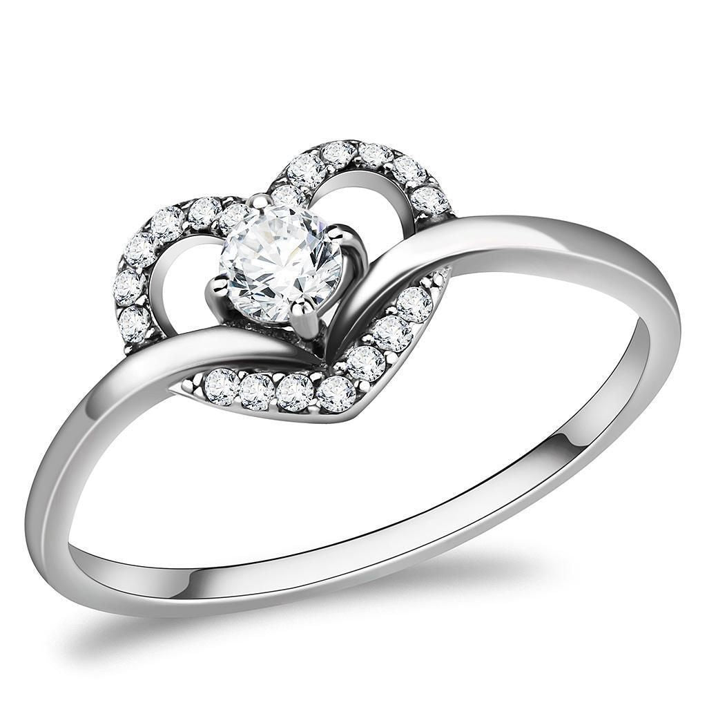 DA106 - High polished (no plating) Stainless Steel Ring with AAA Grade CZ in Clear