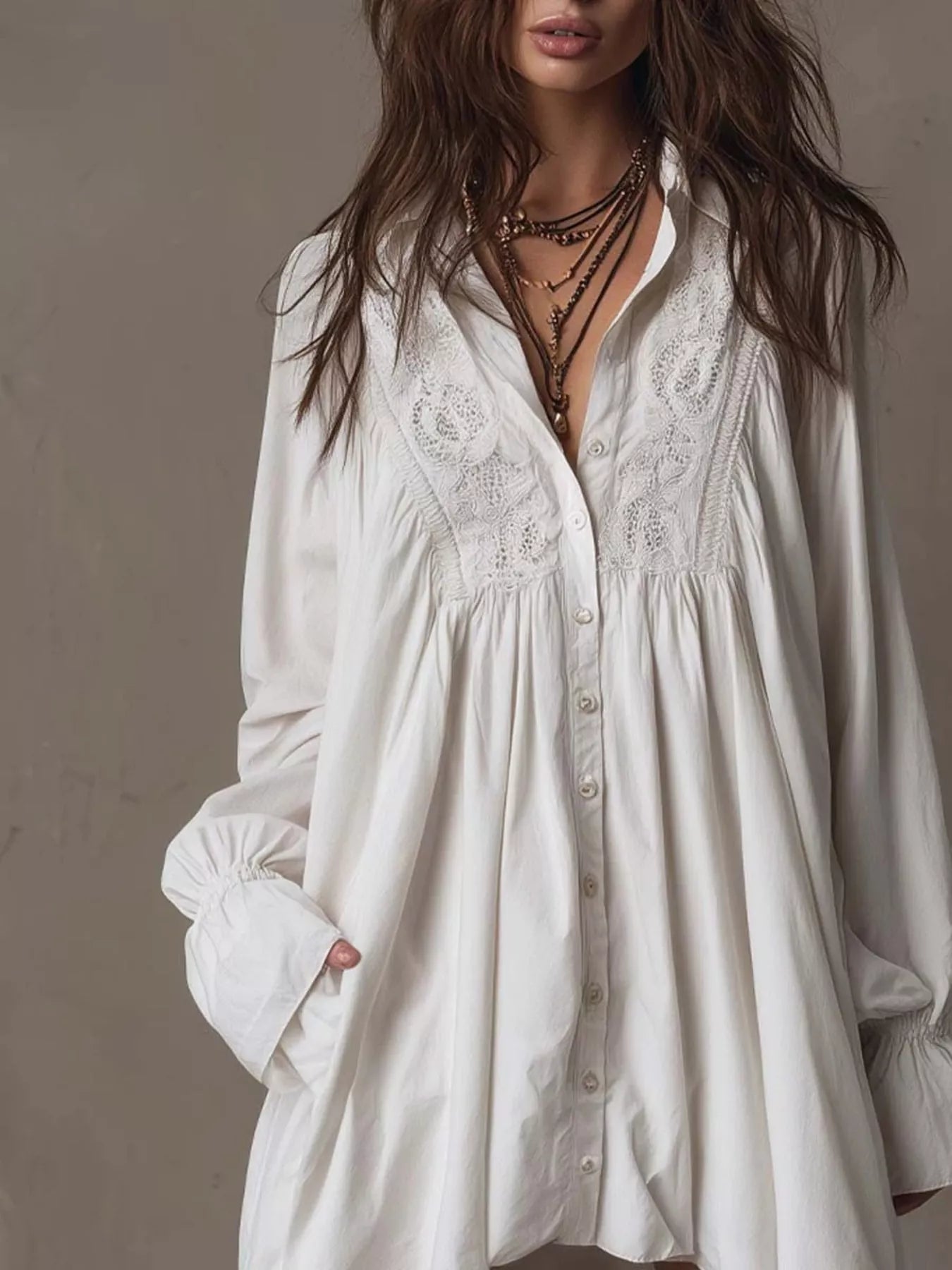 Embroidered High-Low Shirt Dress