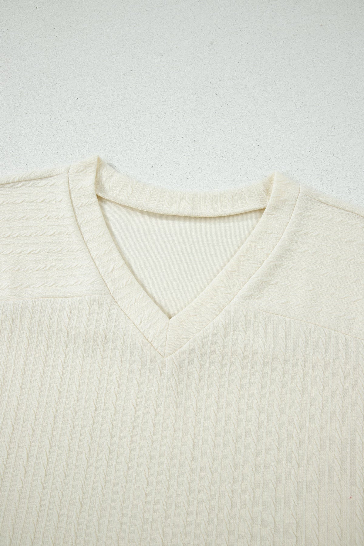 Cable Knit Textured V-Neck Short Sleeve T-Shirt