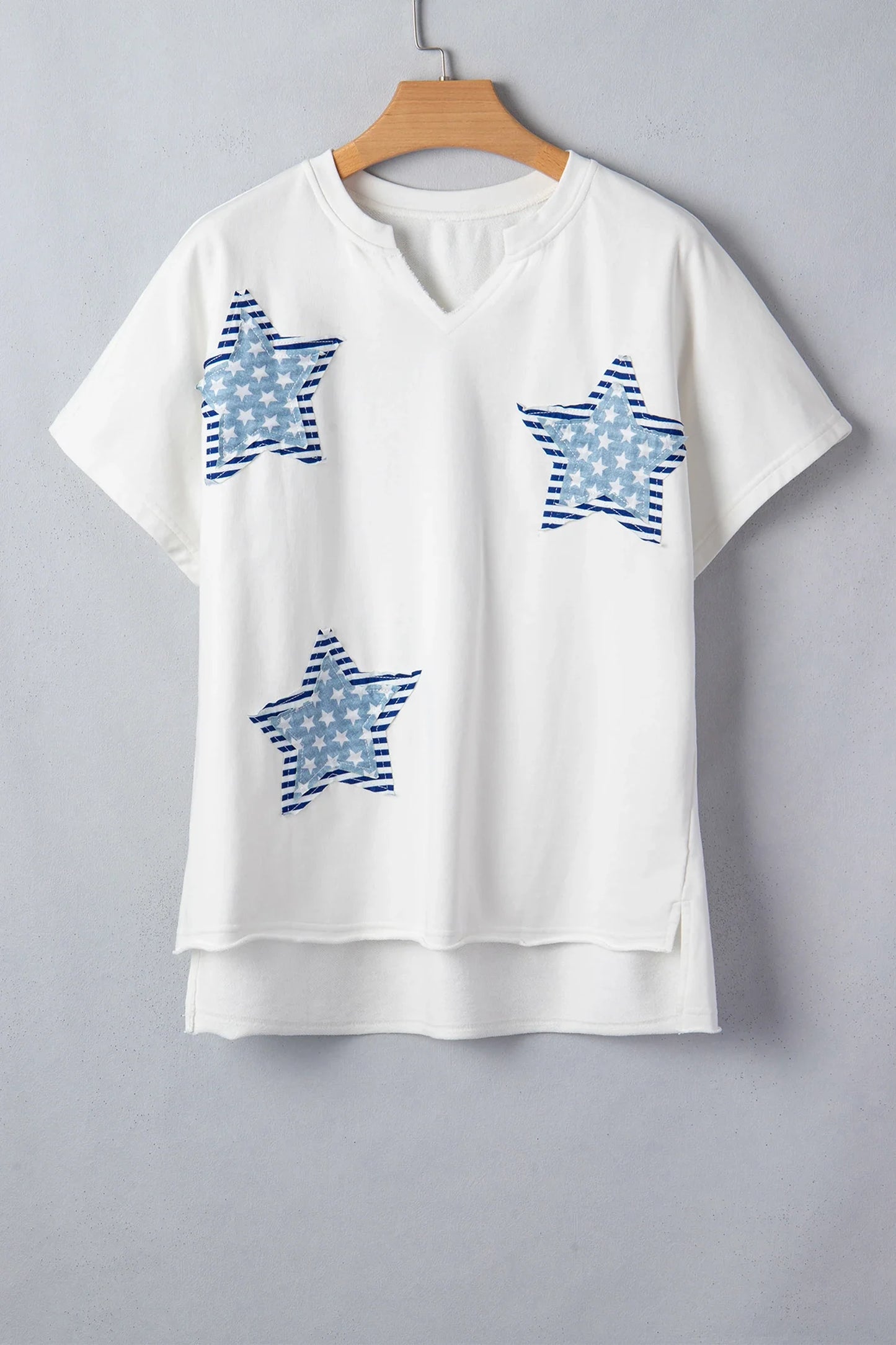 USA Star Patchwork Mineral Wash Notched Neck Tee