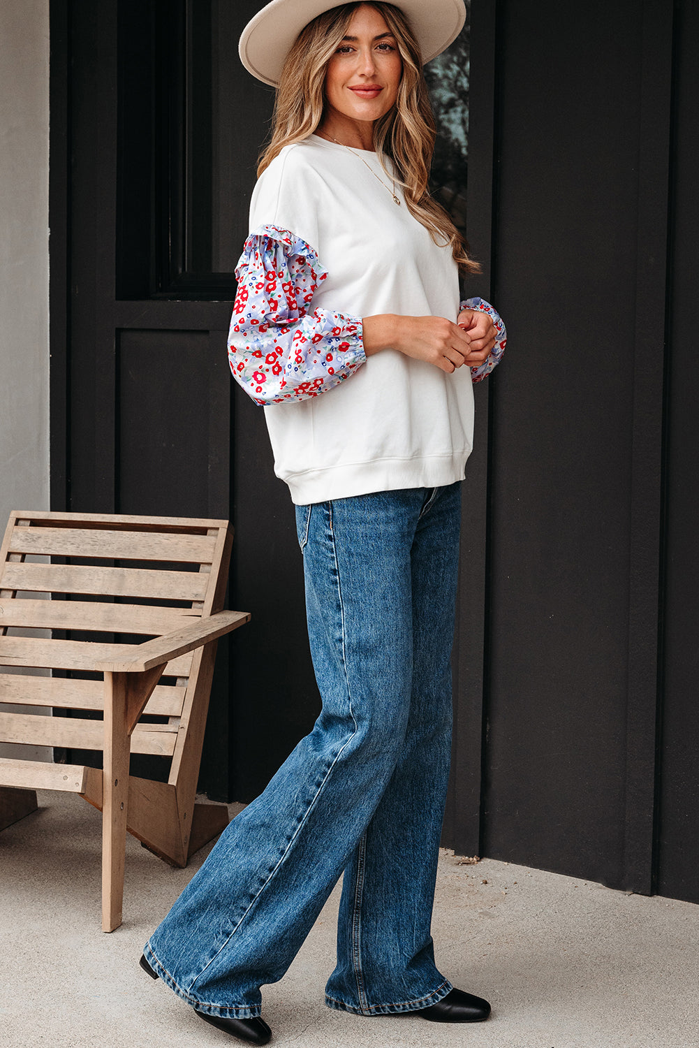 Isabel Floral Ruffled Balloon Sleeve Loose Blouse