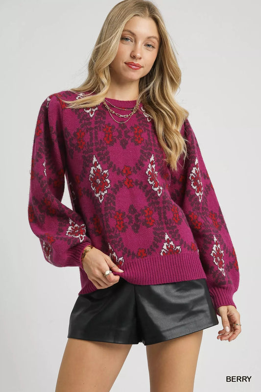 Umgee Boho Patterned Long Sleeve Sweater