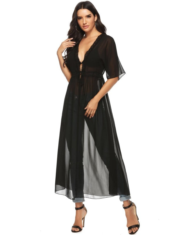 Fashion All-Match Casual Lace Long Chiffon Cardigan