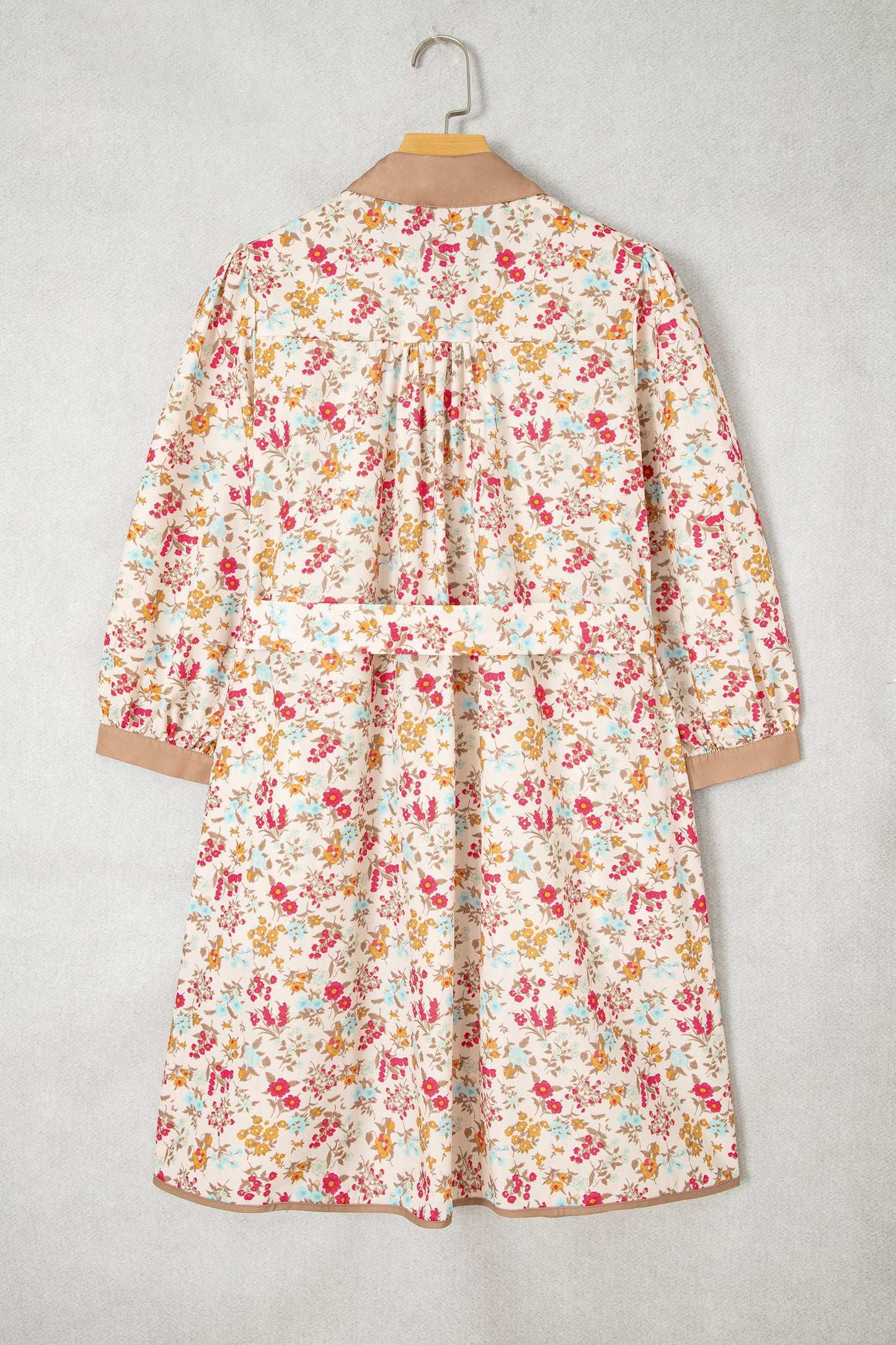 Floral Button Down Belted 3/4 Sleeve Mini Dress