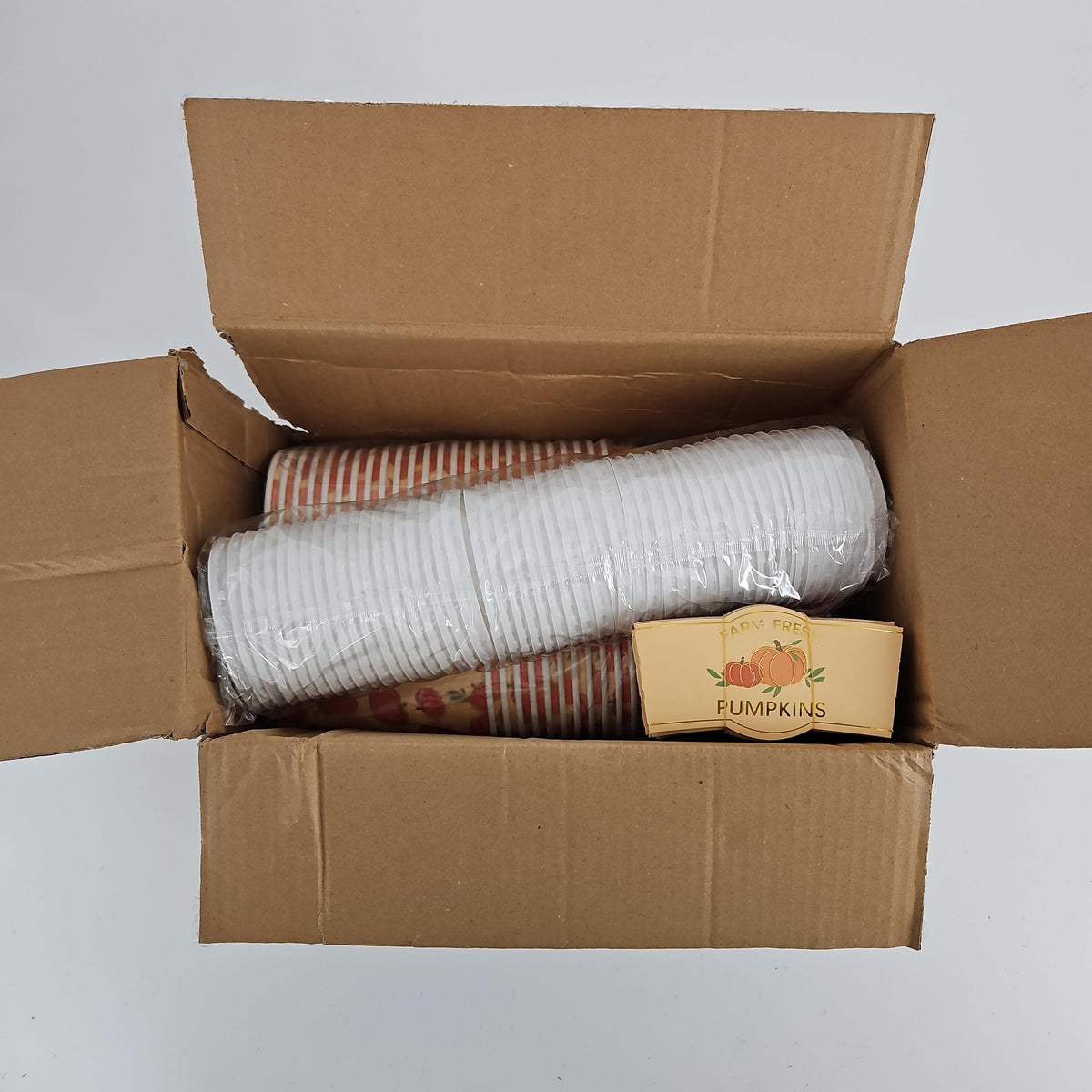 [Like New] 16 oz Fall Pumpkin Paper Coffee Cups with Lids and Sleeves, 50 Pcs