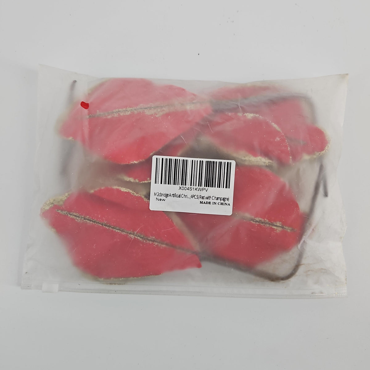 Artificial Christmas Poinsettia Picks, Red and Champagne, 4-Piece Set