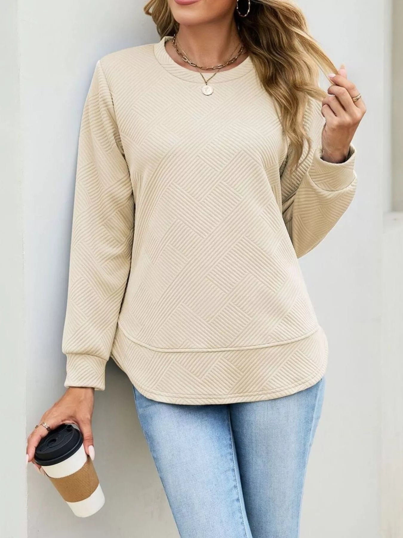 Textured Crew Neck Sweatshirt