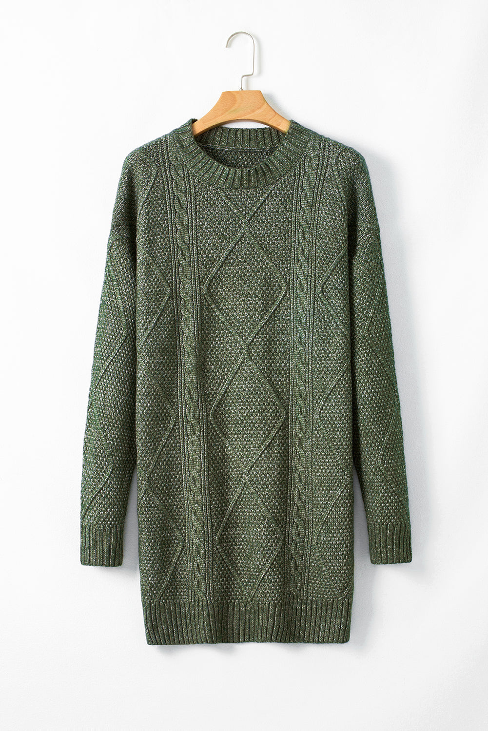 Solid Cable Knit Drop Shoulder Sweater Dress