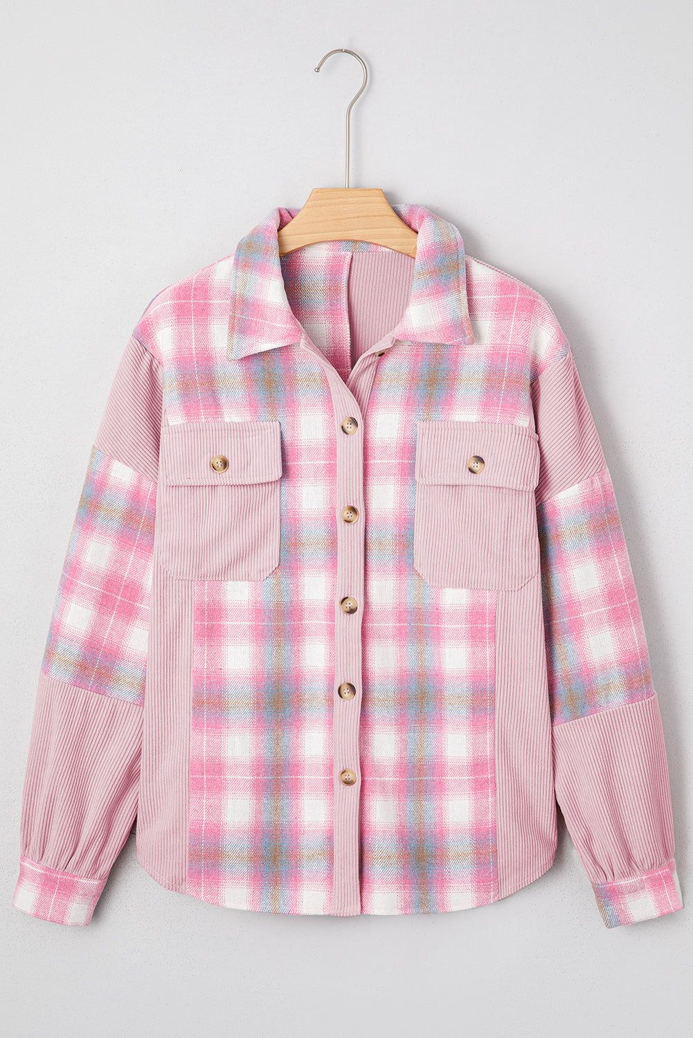 Sophia Corduroy Flap Patchwork Shacket