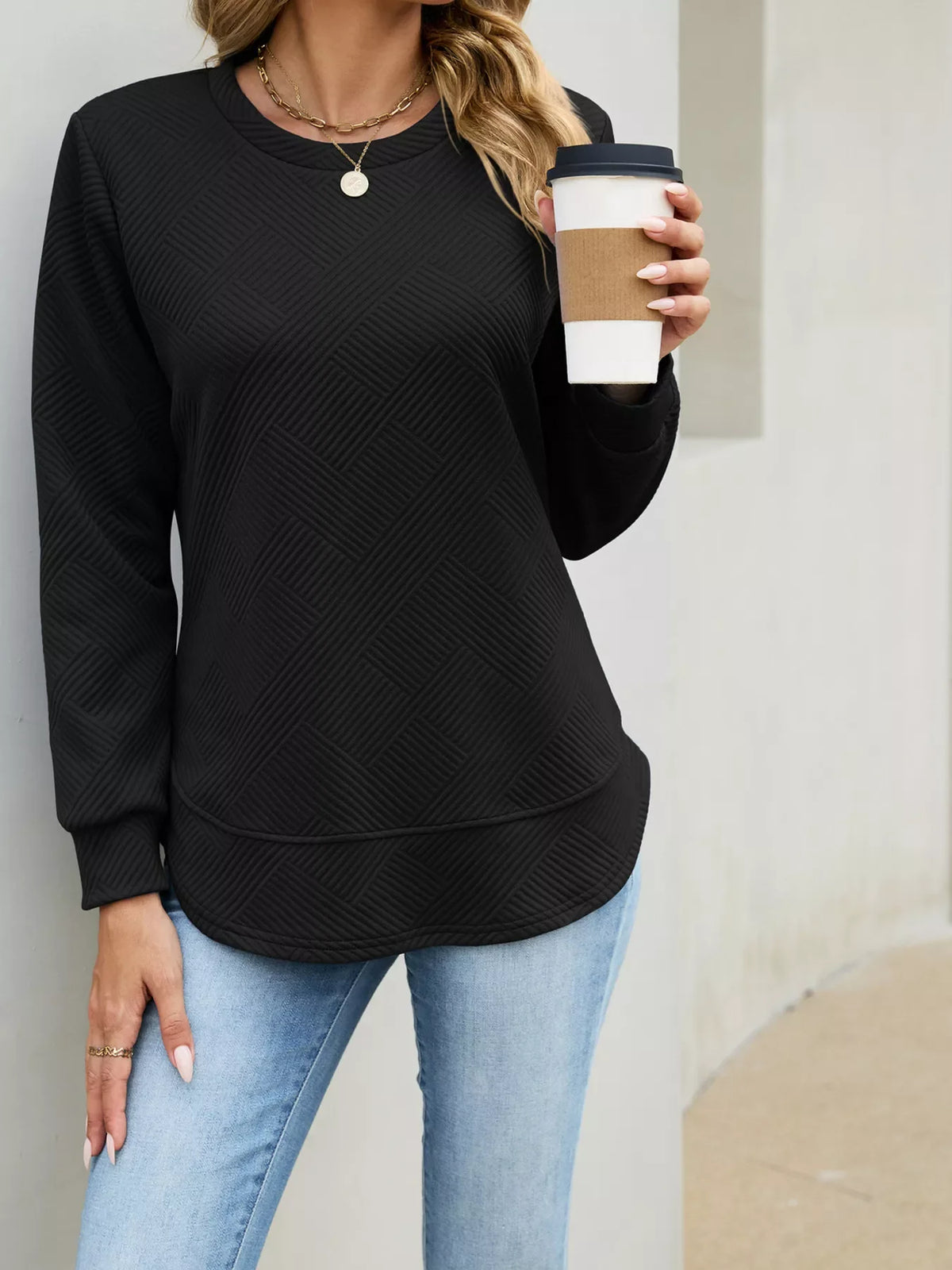 Textured Crew Neck Sweatshirt