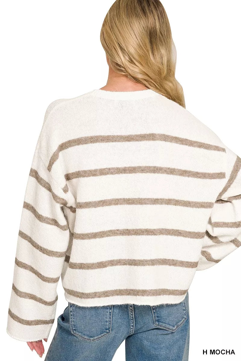 Zenana Wool Blend Striped Sweater