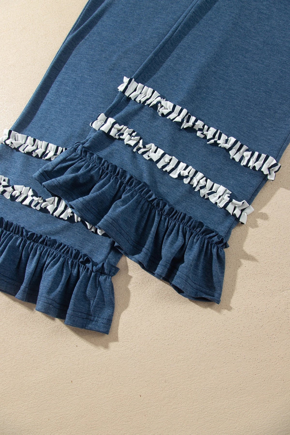 Stripe Ruffle Patchwork V-Neck Top & Pants Set