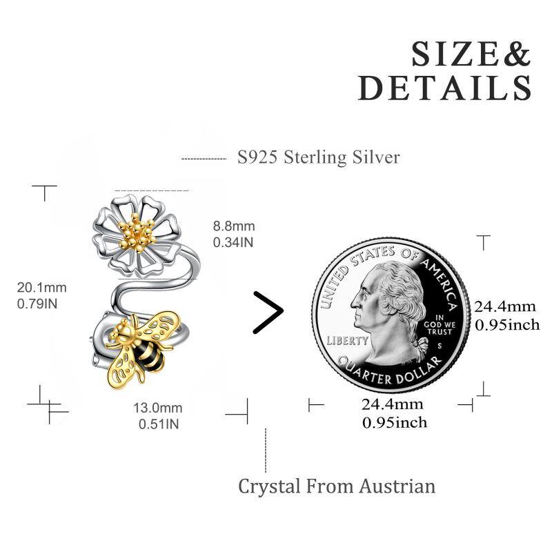 925 Sterling Silver Bee Sunflower Ear Climber Crawler Cuff Wraps Earrings For Women Girls