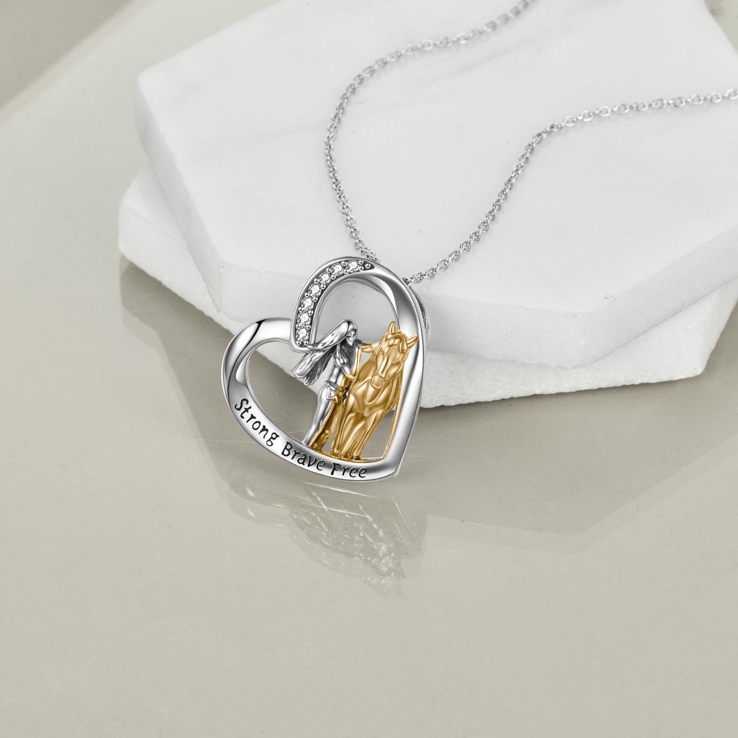 Sterling Silver Girls with Horse Gift for Women Girls Strong Brave Free