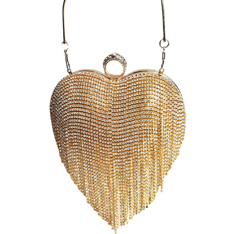 Heart Shaped Rinestone-Inlaid Handbag