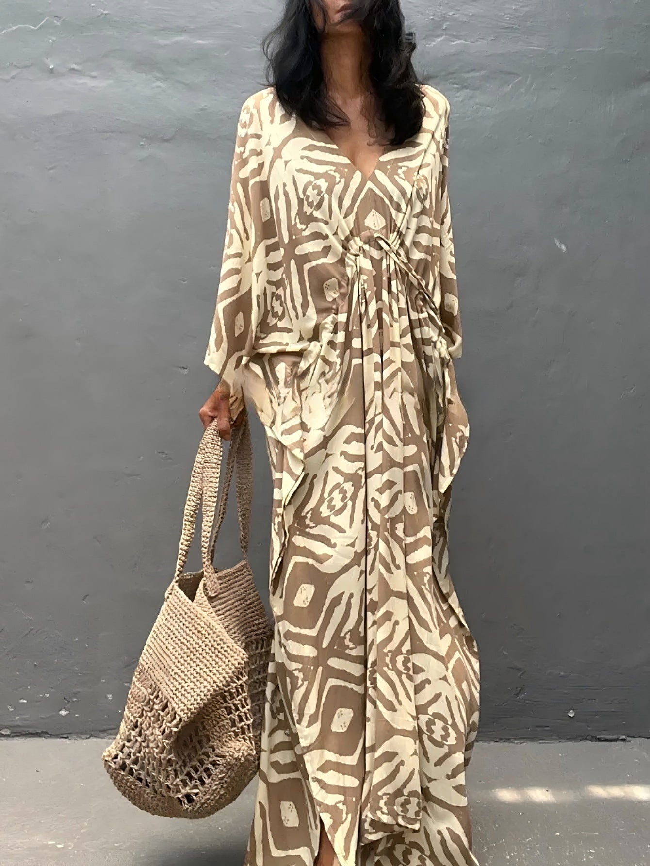 Drawstring Beach Cover-up Sun Protection Clothing Blouse