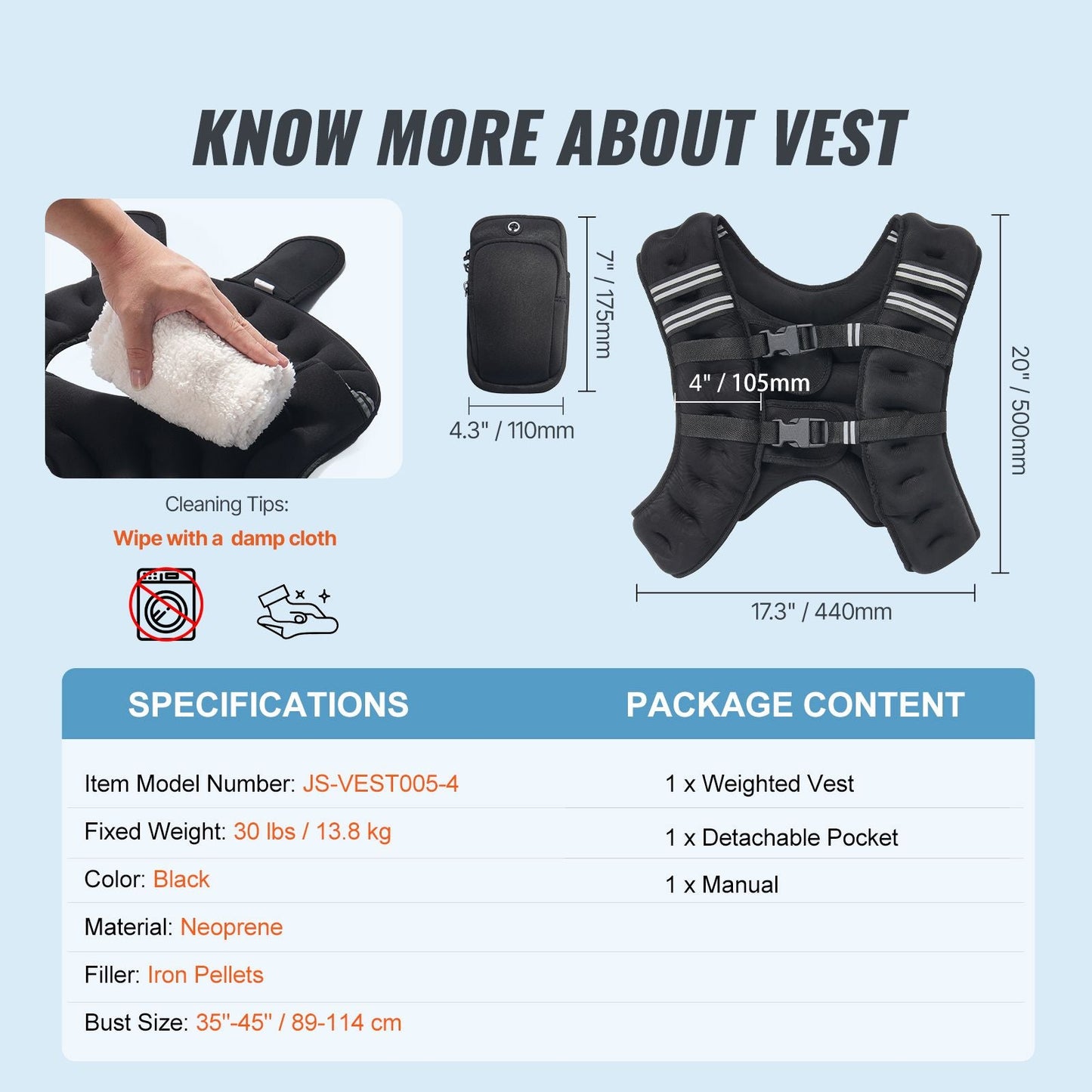 Weighted Vest, 30 lbs Weight Vest with Reflective Stripe, Adjustable Buckle Body Weight Vest for Men Women, Workout Equipment for Strength Training, Running, Jogging, Fitness, and Weight Loss