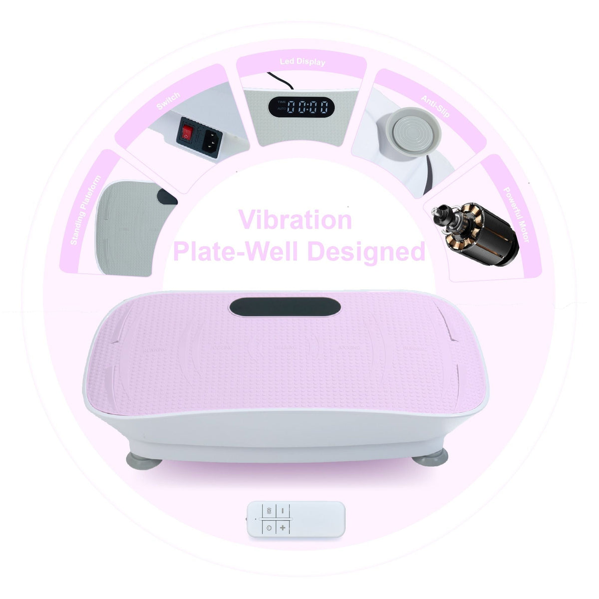 Silent Vibration Platform Crazy Fitness Massage 10-Frequency Weight Loss & Fat Burner Body Shaking Machine For Unisex Pink