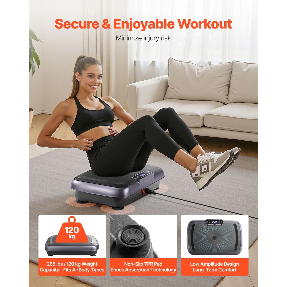 Vibration Plate Exercise Machine, Full Body Vibrating Platform for Lymphatic Drainage and Weight Loss, Home Workout Fitness Equipment with 2 Resistance Bands, Body Shaker for Women Men, Black