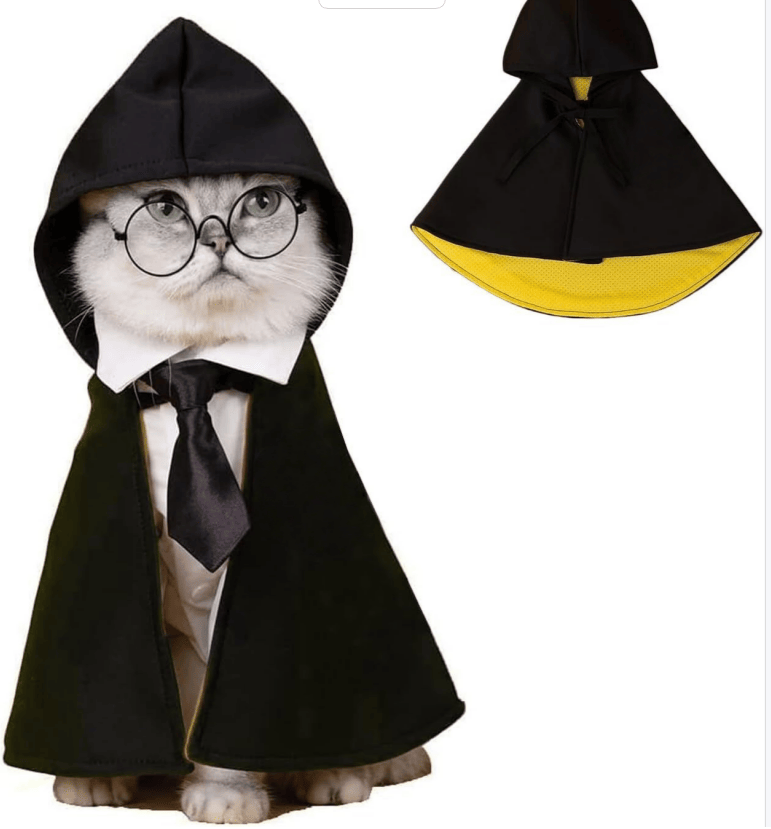 Cat Halloween Costume - Pet Wizard Costumes Mantle Magician Cosplay Clothes with Bowtie & Glasses Set, Festival Party Apparel for Small Pets Cats Dogs