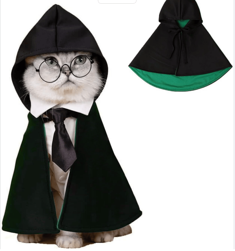 Cat Halloween Costume - Pet Wizard Costumes Mantle Magician Cosplay Clothes with Bowtie & Glasses Set, Festival Party Apparel for Small Pets Cats Dogs
