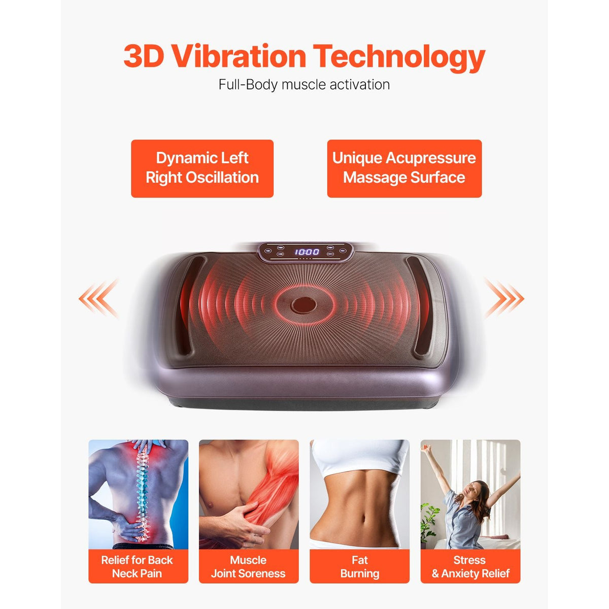 Vibration Plate Exercise Machine, Full Body Vibrating Platform for Lymphatic Drainage and Weight Loss, Home Workout Fitness Equipment with 2 Resistance Bands, Body Shaker for Women Men, Black