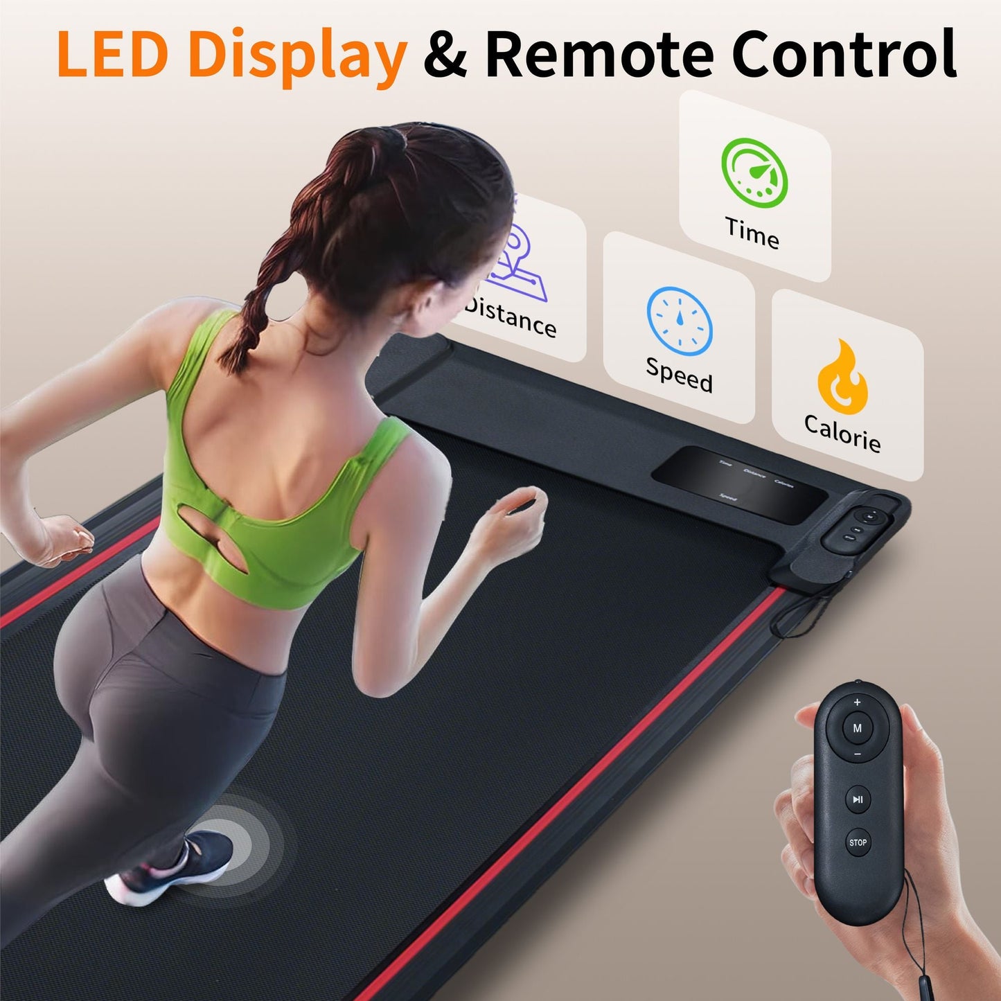 Walking Pad Treadmill with 8° Incline, Remote Control 2.5HP Portable Compact Treadmills for Home Office, Treadmill 220 lb Capacity, LED Display