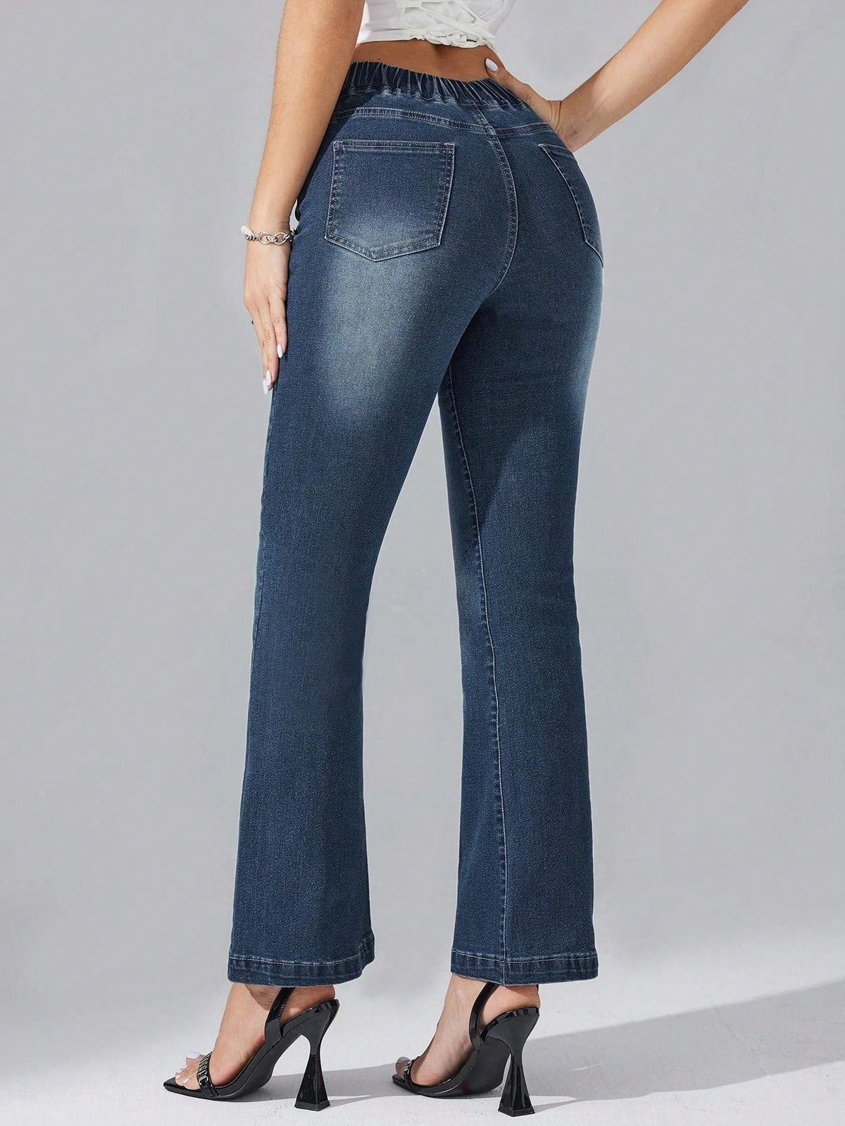Women Elastic High Waist Flare Denim Jeans Stretch Slim Fit Pants for Daily Commute Shopping Casual Street Wear
