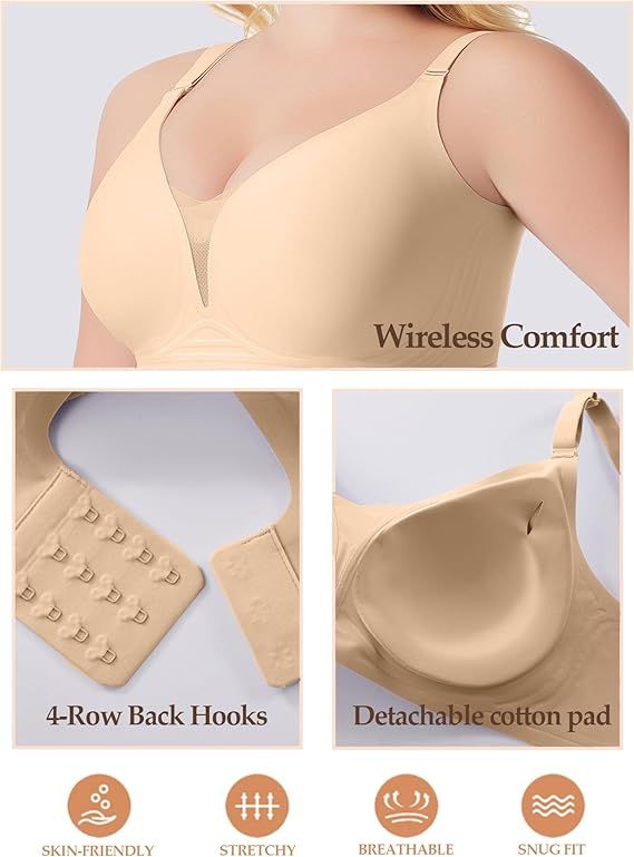 Bras for Women Wireless Deep V Mesh Comfortable Bralette Supportive Tshirt Bra No Underwire Seamless Push Up Full Coverage Everyday Bras