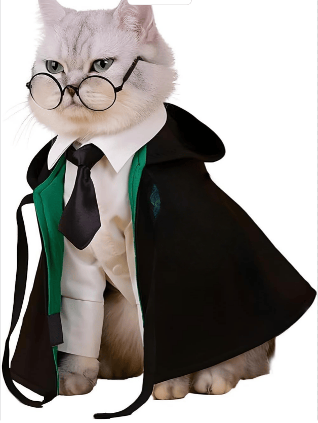 Cat Halloween Costume - Pet Wizard Costumes Mantle Magician Cosplay Clothes with Bowtie & Glasses Set, Festival Party Apparel for Small Pets Cats Dogs
