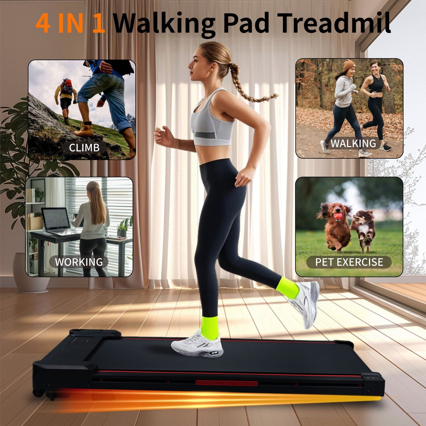 Walking Pad Treadmill with 8° Incline, Remote Control 2.5HP Portable Compact Treadmills for Home Office, Treadmill 220 lb Capacity, LED Display