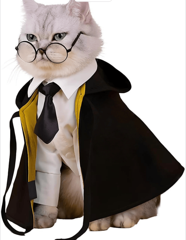 Cat Halloween Costume - Pet Wizard Costumes Mantle Magician Cosplay Clothes with Bowtie & Glasses Set, Festival Party Apparel for Small Pets Cats Dogs