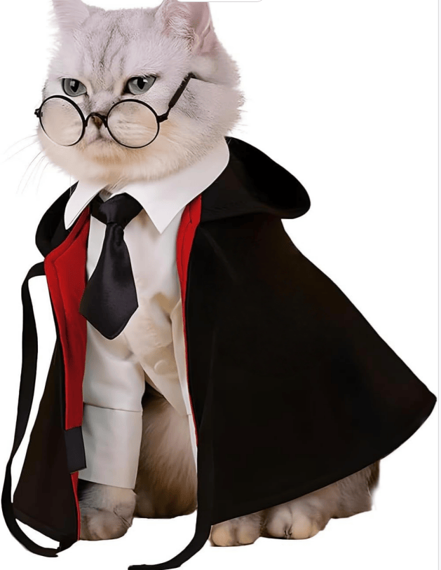 Cat Halloween Costume - Pet Wizard Costumes Mantle Magician Cosplay Clothes with Bowtie & Glasses Set, Festival Party Apparel for Small Pets Cats Dogs