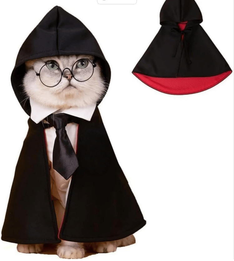 Cat Halloween Costume - Pet Wizard Costumes Mantle Magician Cosplay Clothes with Bowtie & Glasses Set, Festival Party Apparel for Small Pets Cats Dogs