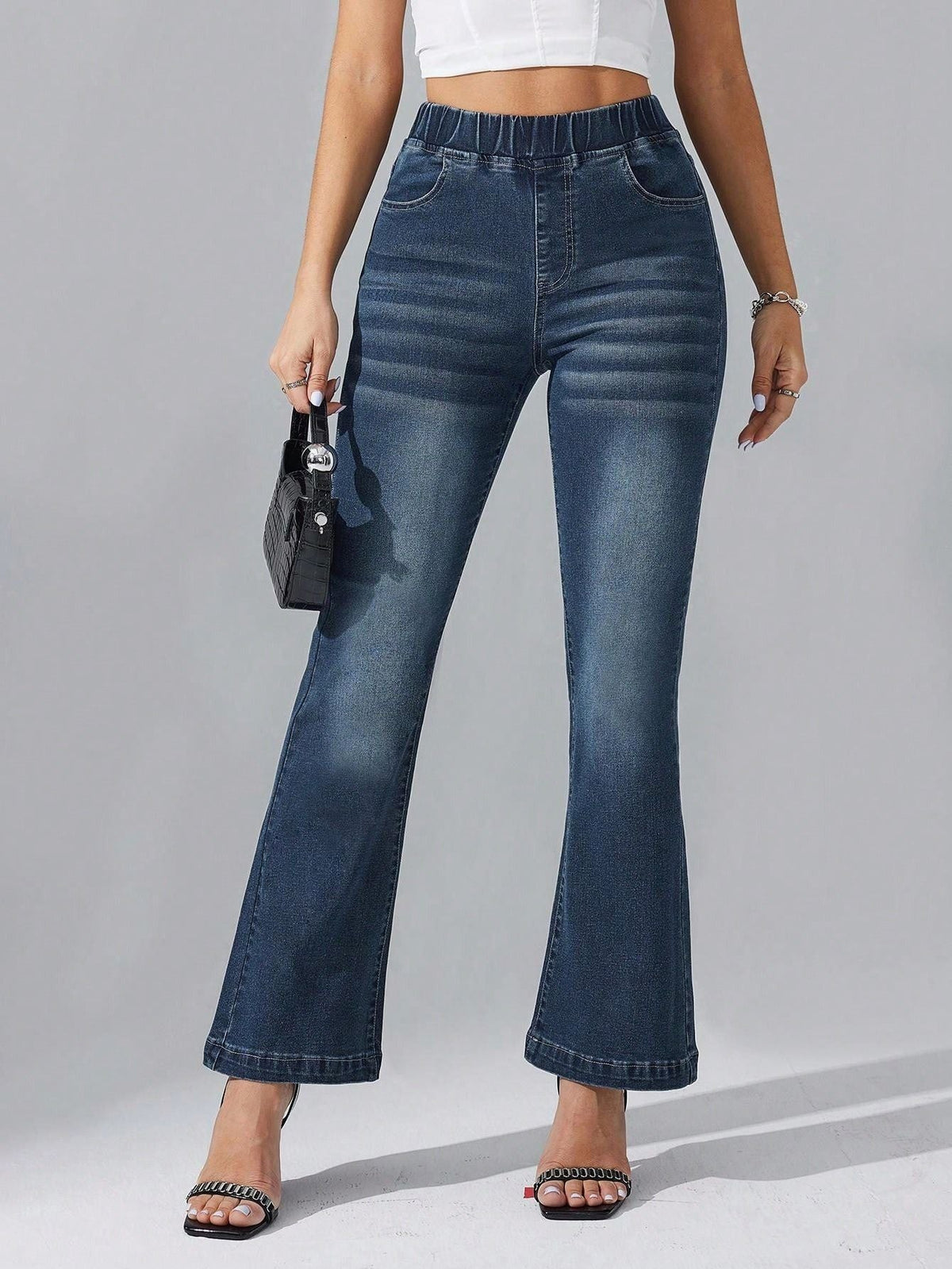 Women Elastic High Waist Flare Denim Jeans Stretch Slim Fit Pants for Daily Commute Shopping Casual Street Wear