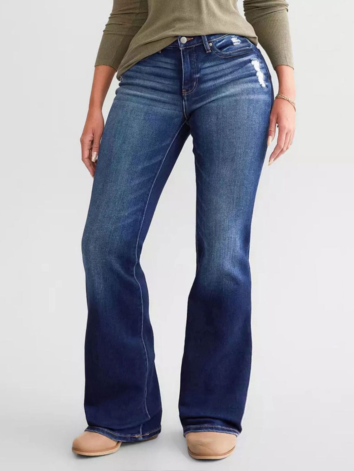 Women Washed Distressed Flare Denim Jeans Stretch Slim Fit Pants for Outdoor Activities Daily Casual Street Outfits