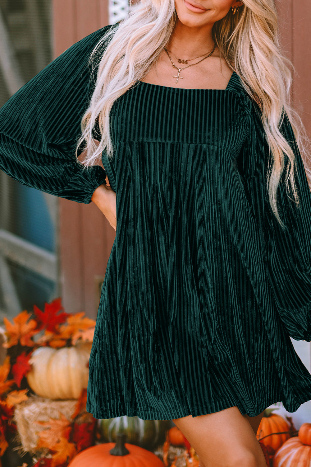 Velvet Tie-Back Square Neck Babydoll Dress