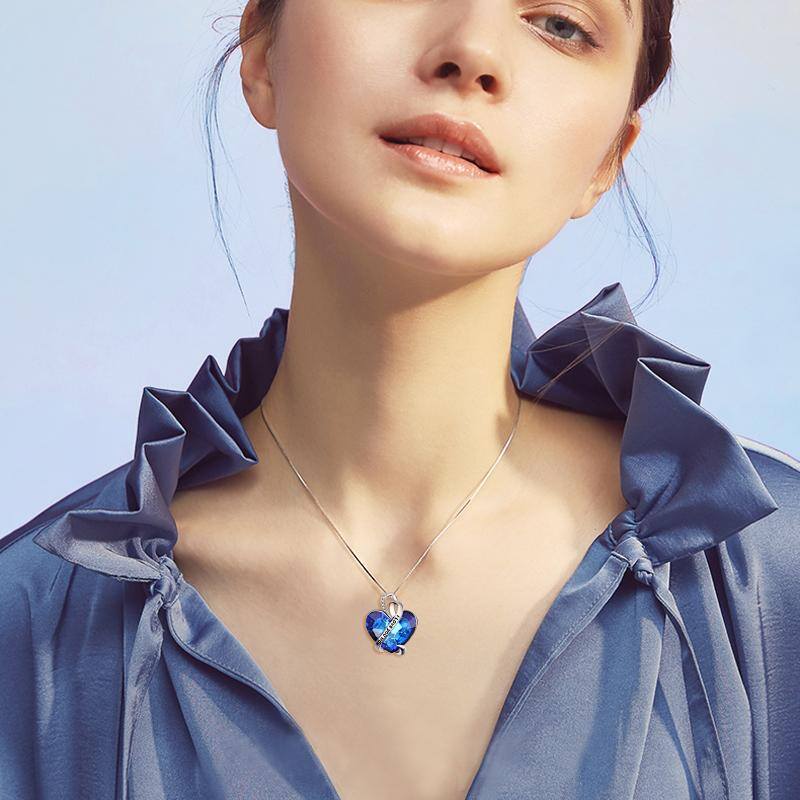 I Love You Mom Necklace Sterling Silver Heart Pendant Embellished with Crystals from Austria
