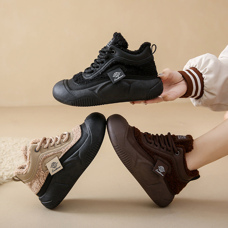 Fleece-lined Female Warm All-matching Casual Sports Skate Shoes